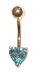 Genuine Blue Topaz Heart 14 karat Gold Belly Button Ring