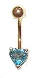 Genuine Blue Topaz Heart 14 karat Gold Belly Button Ring