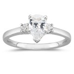 0.10 Cts Diamond & 1.52 Cts White Sapphire Classic Three Stone Ring in 18K White Gold