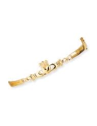 14k Yellow Gold 4mm Diamond-cut Claddagh Hinged Open Back Bangle Bracelet