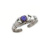 Toe Ring - Sterling Silver Blue Cubic Zirconia Claddagh Toe Ring