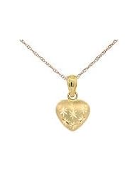 15 Inch Kids 14K Yellow Gold Puffed Heart Pendant Necklace For Girls