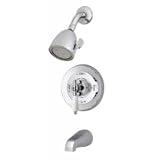 Symmons Deluxe Temptrol pressure balancing mixing valve with white insert handle, diverter tub spout and super shower head D-96-2-231-LPO