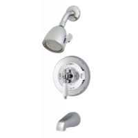 Symmons Deluxe Temptrol pressure balancing mixing valve with white insert handle, diverter tub spout and super shower head D-96-2-231-LPO