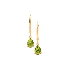 Pear Shaped Peridot Earrings in 14K Yellow Gold by