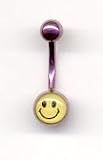 Pink Blue Titanium Novelty Navel Bar with Smiley Face 14 guage by 1/2