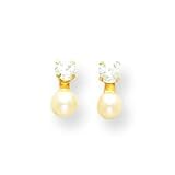 14k 3mm Button Cultured Pearl & CZ (Cubic Zirconia) Earrings