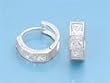 Sterling Silver CZ Huggie Earrings - Size: 14mm x 5mm