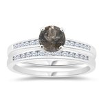 0.22 Cts Diamond & 0.85 Cts Smokey Quartz Matching Ring Set in 14K White Gold