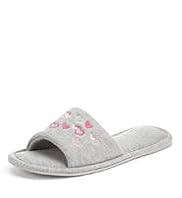 Open Toe Embroidered Heart Mule Slippers