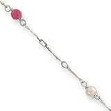 Sterling Silver Cultured Pearl & Strawberry Quartz Beaded Anklet