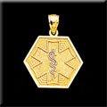 14KT HEX SHAPED MEDICAL ID PENDANT WITH CADUCEUS MEDICAL SYMBOL