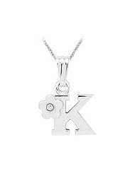 Girls Jewelry - Silver Diamond Initial K Flower Pendant Necklace (14-16 in)