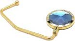 5 Gold - Large Blue & 12 small Swarovski Clear Crystals - Purse Hooks & Black Velvet Pouches
