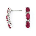 14K Gold Diamond and Three Stone Ruby Earring