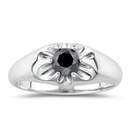 0.79 Ct Black Diamond Mens Solitaire Ring in Silver
