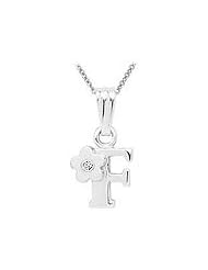 Sterling Silver Diamond Initial F Pendant Girls Necklace (14-16 in)