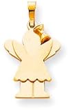 Girl With Bow And Angel Wings Charm, Yellow Gold