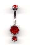 Double Jeweled Vertical Navel Bar in Light Siam 14 gauge by 3/8