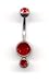 Double Jeweled Vertical Navel Bar in Light Siam 14 gauge by 3/8