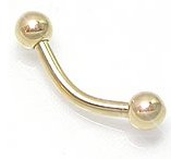 20 Gauge 1/2 - Solid 14kt Yellow Gold Curved / Bent Barbell - 3mm Balls