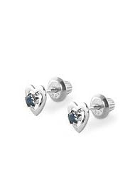 14K White Gold September Birthstone Sapphire Heart Earrings For Girls