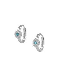 14K White Gold Flower December Birthstone Huggie Hoop Baby Earrings