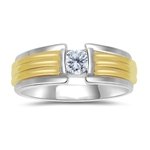 0.25 Cts Diamond Solitaire Mens Ring in 14K Two Tone Gold