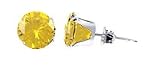 Sterling Silver 3 MM Round Yellow Cubic Zirconia Stud Post Friction Back Earrings