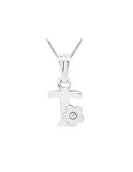 Sterling Silver Diamond Initial T Pendant Girls Necklace (14-16 in)