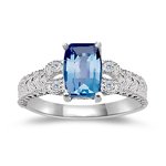 0.04 Cts Diamond & Swiss Blue Topaz Womens Ring in 14K White Gold