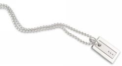 Rectangular Tag Pendant with 3 Round Cut Diamonds and 20 inch Ball Chain by Hot Diamonds, Sterling Silver