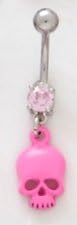 Neon Pink Hanging Skull Belly Button Ring