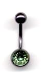 Titanium Black Jeweled Navel Bar with a Peridot Swarovski stone 14 guage by 3/8