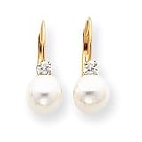 14k 6mm Pearl Diamond Leverback Earrings