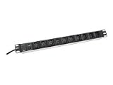 DIGITUS 48,3cm 19Zoll Steckdosenleiste 10fach schwarz 10A 2500W Alu Profil Ueberlastschutz C13 Stecker als Zuleitung