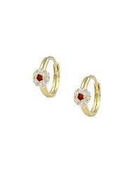 14K Yellow Gold Flower January Birthstone Huggie Hoop Baby Earrings