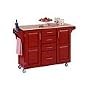 Kitchen Cart with Wood Top (Red) (36"H x 52.5"W x 18"D)