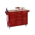 Kitchen Cart with Wood Top (Red) (36H x 52.5W x 18D)