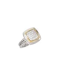925 Silver & Diamond Square Ring with 14k Gold Accents (0.15ctw)- Sizes 6-8