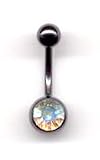 Titanium Black Jeweled Navel Bar with a AB Crystal Swarovski stone 14 guage by 3/8