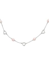Sterling Silver Pink Freshwater Cultured Pearl and Hearts Necklace