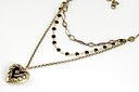 Sweet Romance Retro Bronze Multi-Chain Black Enamel Heart Locket Necklace