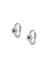 14K White Gold Flower July Birthstone Huggie Hoop Baby Earrings