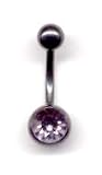 Titanium Black Jeweled Navel Bar with a Light Amethyst Swarovski stone 14 guage by 1/2