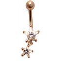 Solid 14K Yellow Gold with CZ Crystal Stars.Belly Button Ring Navel Rings