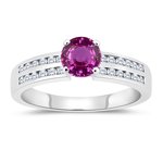 0.24 Cts Diamond & 1.29 Cts Pink Sapphire Engagement Ring in 14K White Gold