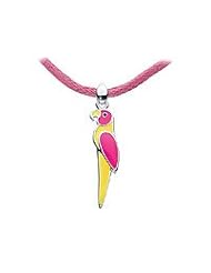 Silver Enameled Paradise Parrot Pendant Cord Necklace For Kids (12 or 14 in)