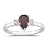 0.10 Cts Diamond and 0.91 Cts Garnet Classic Three Stone Ring in 14K White Gold
