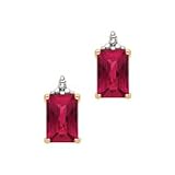 10kt. Yellow Gold, Lab Created Ruby Earrings with Diamond Accents